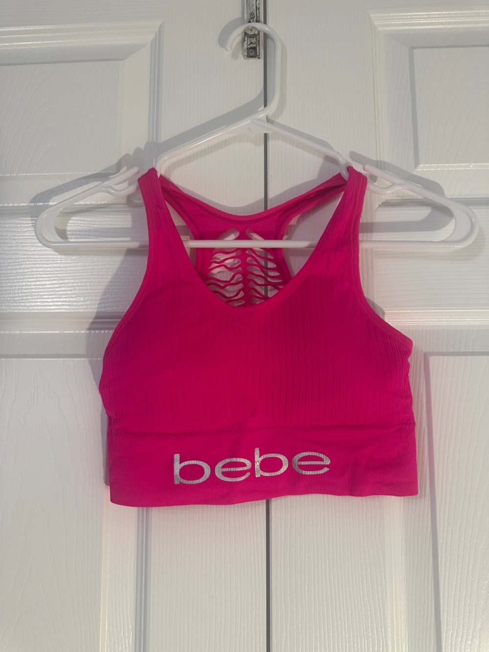 bebe Bright Pink Ribbed Ladder-Back Sports Bra